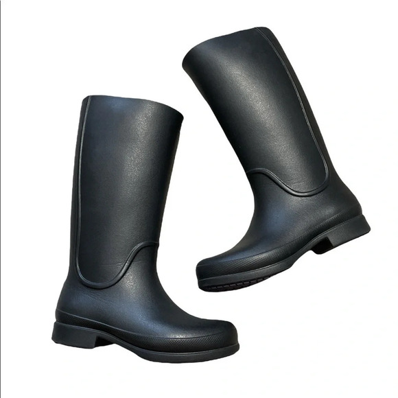 CROCS Tall Wellie Rain Boots Rubber Black Pull On Black Women’s 5 or Juniors 3 - Picture 11 of 11